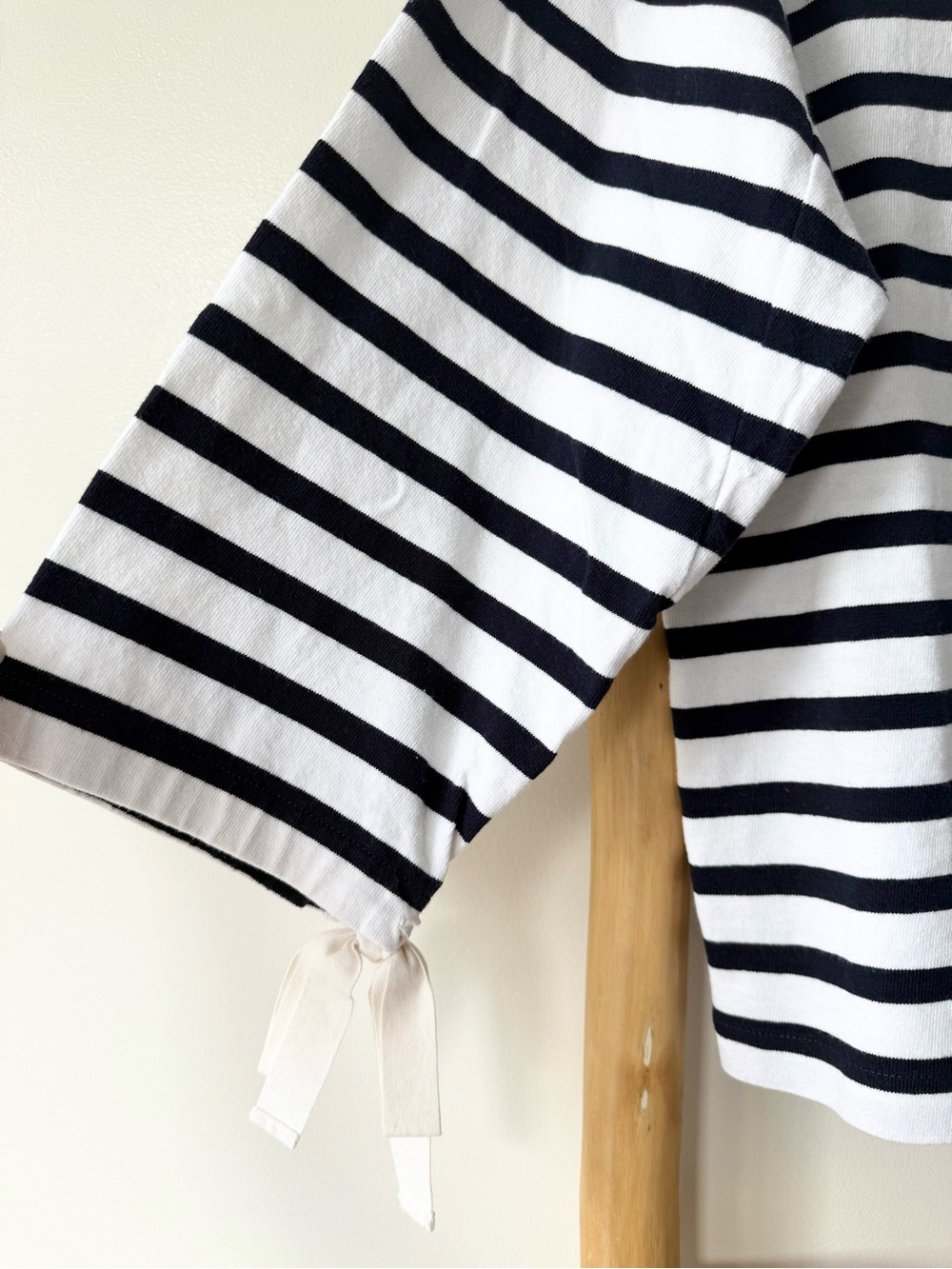 J. Crew Navy White Striped Snap Neck Knit Nautical 3/4 Tie Sleeve Pullover M - Picture 8 of 12